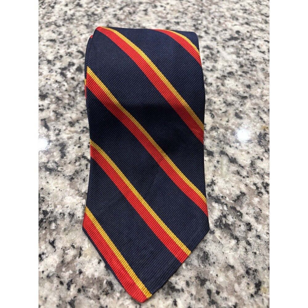 Robert Talbott Repp Tie Navy Red And Gold Striped Old Blues